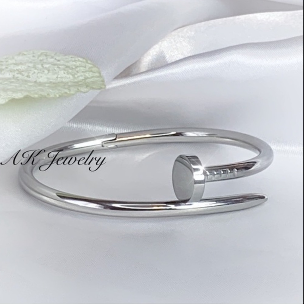 💎Silver NAIL Bracelet,Titanium Stackable Bangle